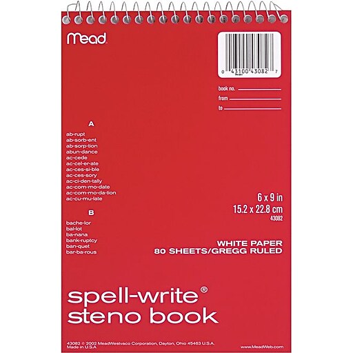 Mead SpellWrite Steno Book, 6" x 9", Gregg Ruled, 80 Sheets/Pad at Staples