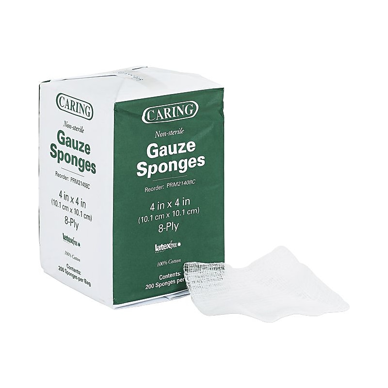Medline Caring 4"W 8-Ply Woven Gauze Sponges, 200/Pack (PRM21408C) image 1