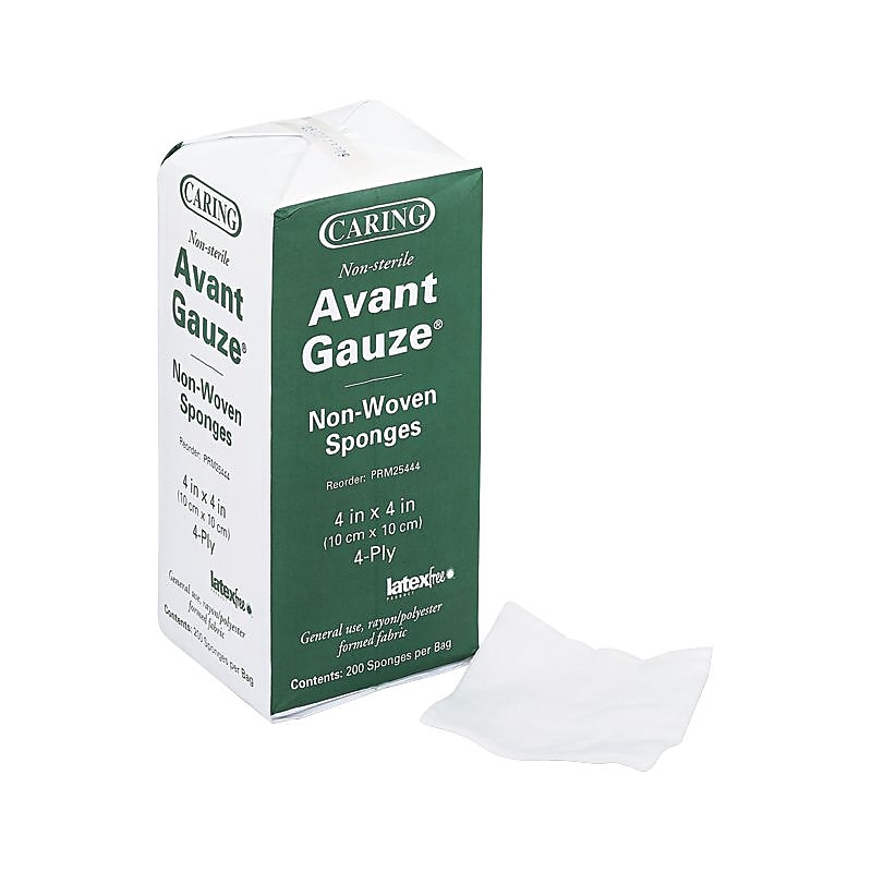 Medline Caring 4"W 4-Ply Non-Woven Gauze Sponges, 200/Box (MIIPRM25444) image 1