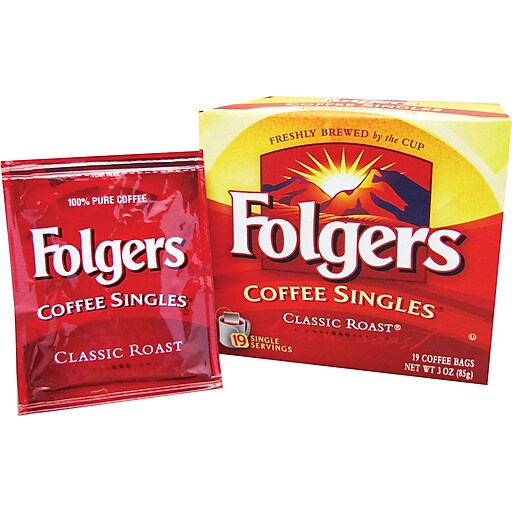 Folgers® Classic Roast Ground Coffee Singles, Regular, 3 oz., 19