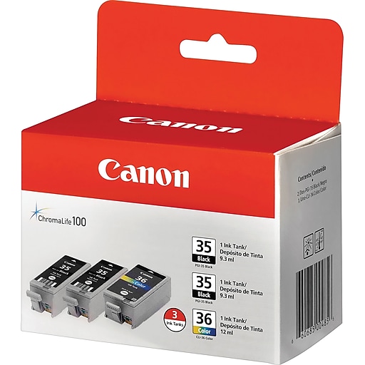 Canon 35/36 Black and Color Standard yield Ink Cartridge, 3/Pack (1509B007) Canon 35/36 Black and Color Standard yield Ink Cartridge, 3/Pack (1509B007)