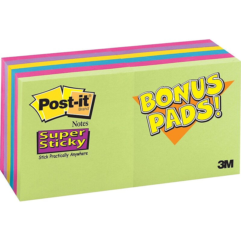 Post-it® Super Sticky Notes, 3" x 3", Jewel Pop Colors, 12 Pads/Pack image 1