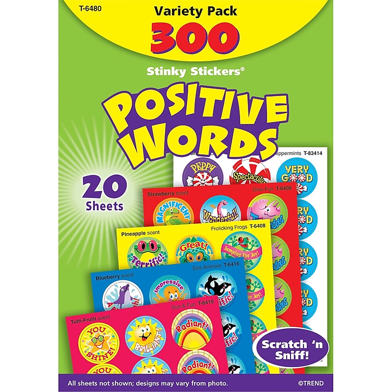 Trend Enterprises Stinky Stickers Scratch-and-Sniff Variety Pack, Positive Words, 300/Pack (T6480MP) image 1