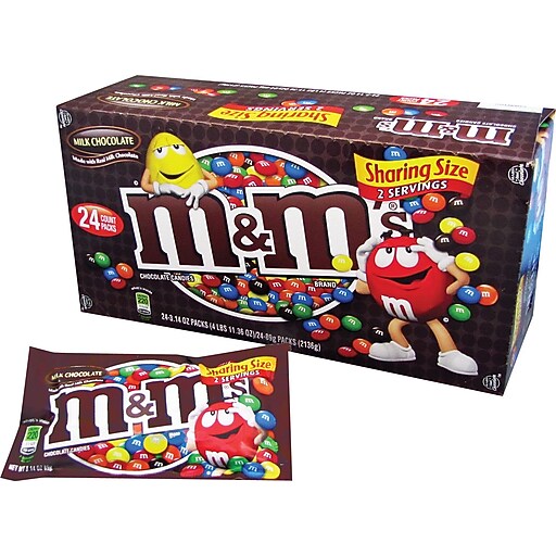 M&M's® Milk Chocolate Candies King Size Bag, 3.14 oz. Bags, 24 Bags/Box