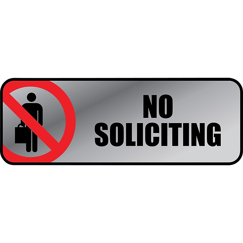 Cosco® Brushed Metal Policy Signs, "No Soliciting", 3"x 9" (098208) image 1