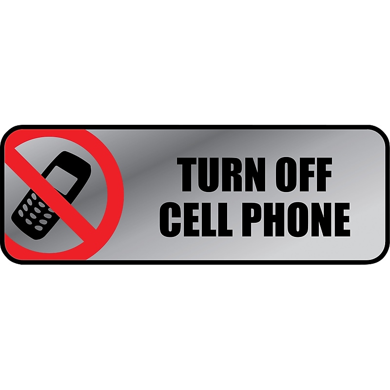 Cosco® Brushed Metal Policiy Signs, "Turn Off Cell Phone", 3" x 9" (098211) image 1