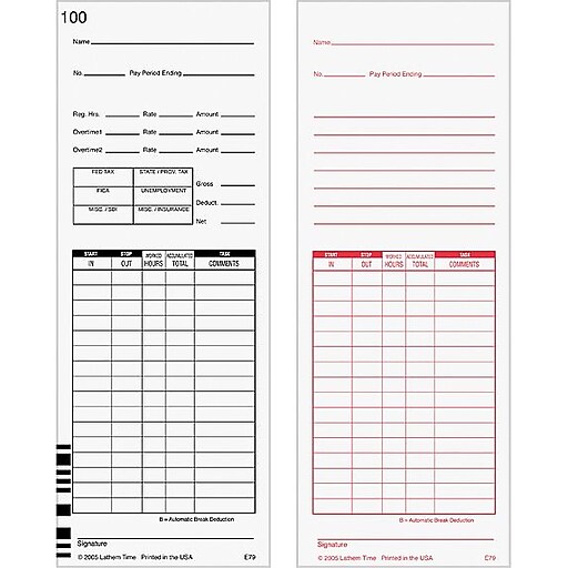 Time Cards for Lathem® 7000E and 7500E Time Clocks Staples