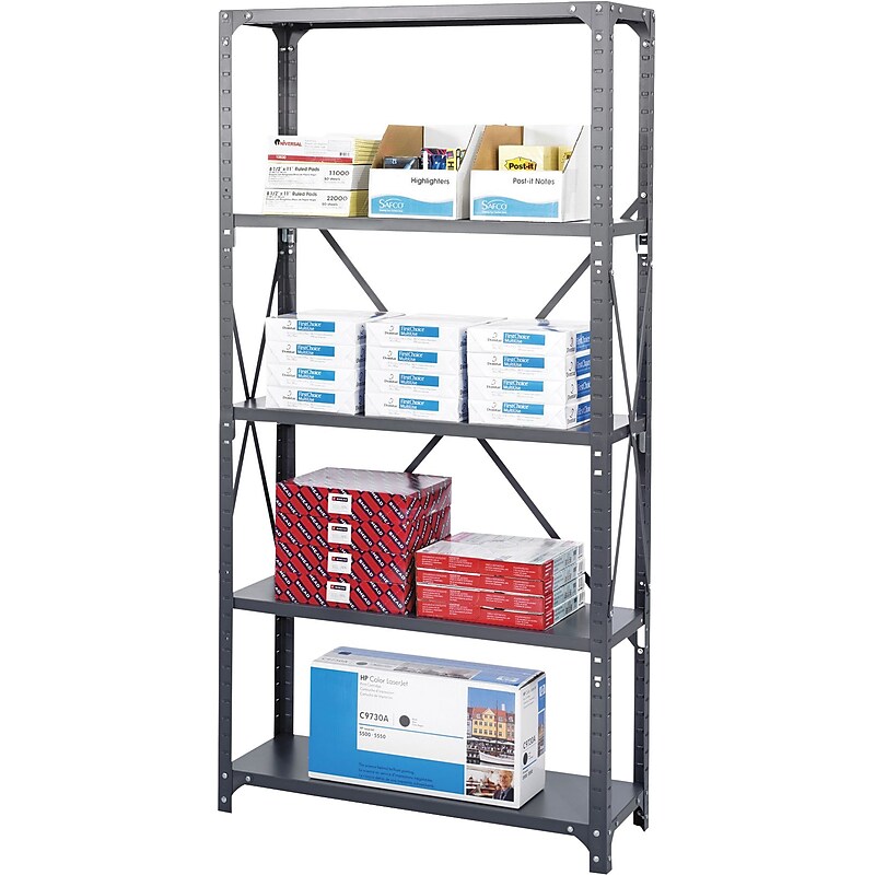 Safco® 75" High Commercial Shelving Kit, 5 Shelves and Post Kit, 36Wx18"D image 1
