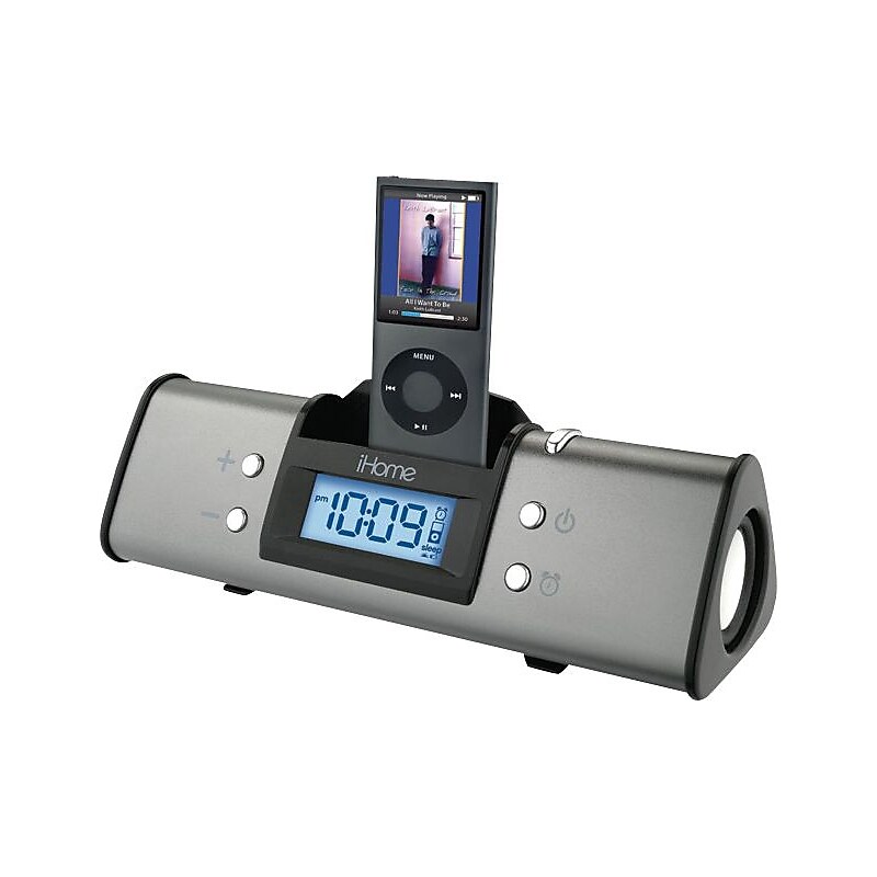 iHome iH16G Travel Alarm Clock/Speaker System for iPod, Gray image 1