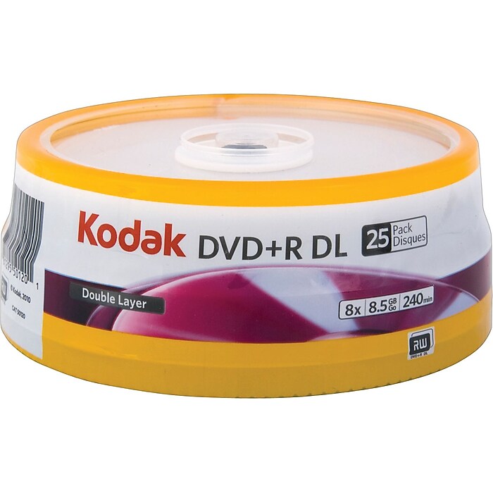 Kodak 25/Pack 8.5GB DVD+R, Spindle | Staples