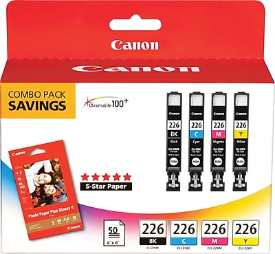 Canon 226 Black/Cyan/Magenta/Yellow Standard Yield Ink Cartridge with Photo Paper, 4/Pack (4546B007) Sansujyuku sansujyuku.com