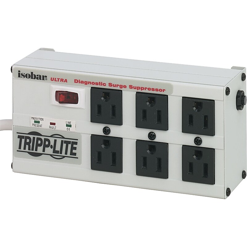 Tripp Lite 6-Outlet Surge Protector, 3,330 Joules, 6' Cord, Light Gray (ISOBAR6ULTRA) image 1
