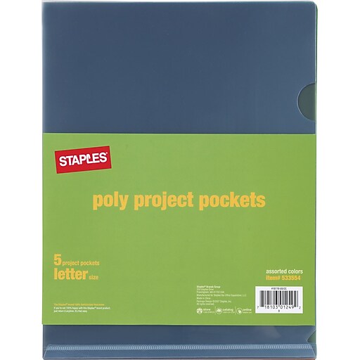 Staples Poly Project Pockets, Letter, Smoke colored, 5/Pack (10770CC