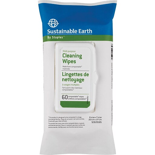 Sustainable Earth by Staples Multipurpose Cleaning Wipes, 60 Wipes/Pack