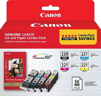 Canon 220/221 Black/Cyan/Magenta/Yellow Standard Yield Ink Cartridge with 50 Sheets 4×6 Photo Paper, 4/Pack (2945B011) Sansujyuku sansujyuku.com