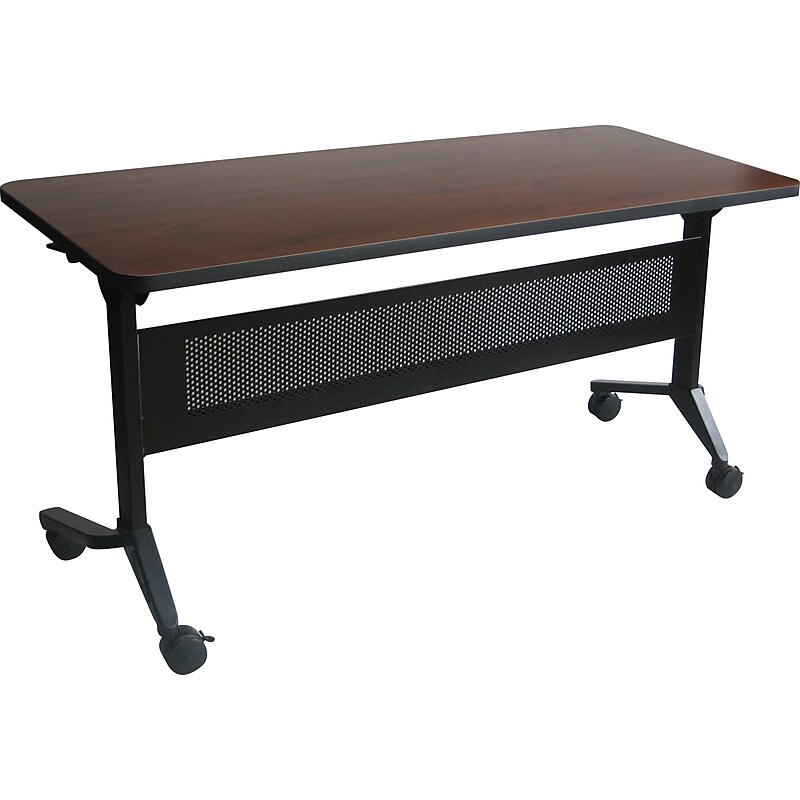 Safco Flip-N-Go Rectangular Training Table, Mahogany, 29"H x 60"W x 24"D image 1