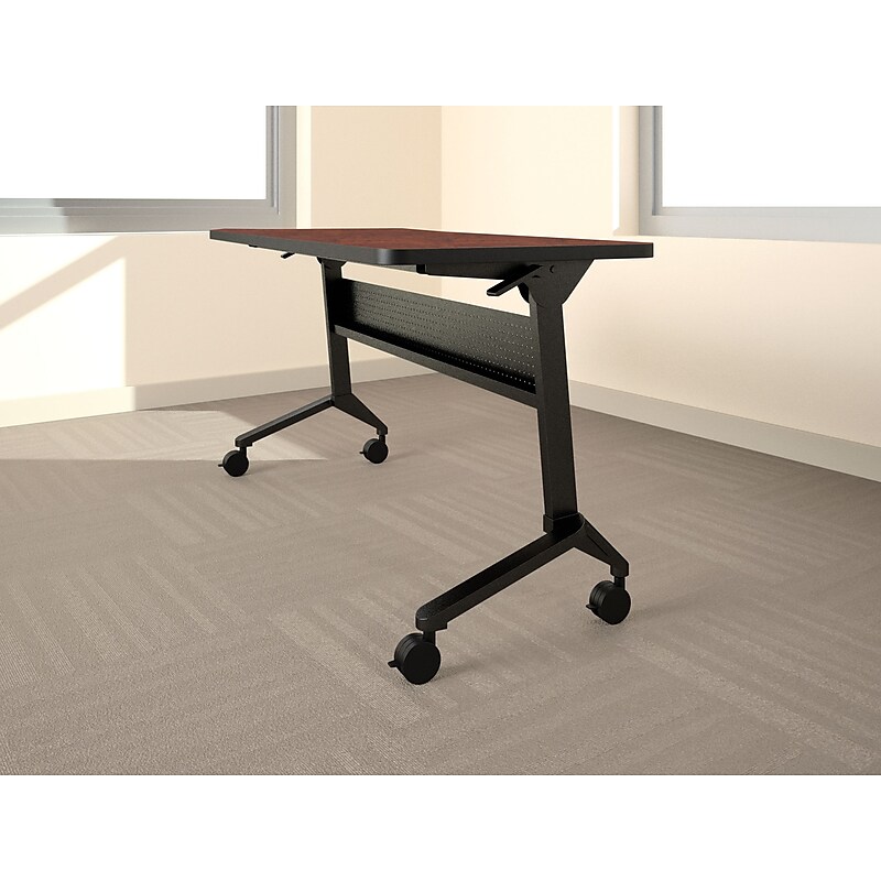 Safco Flip-N-Go Rectangular Training Table, Mahogany, 29"H x 72"W x 24"D image 1