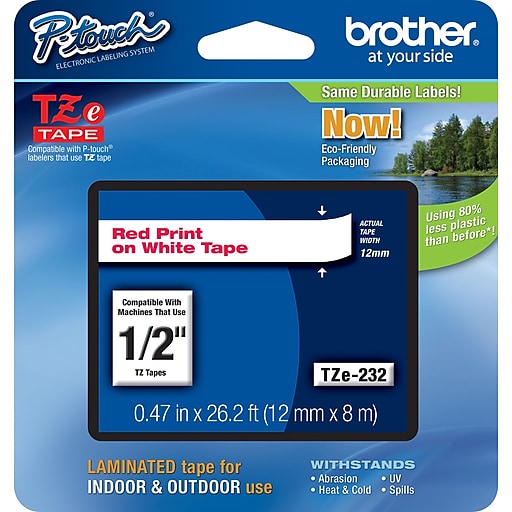 TZ TZe For Brother 132 Red on CLEAR Label Tape Compatible 26 ft 12mm 1/2" 