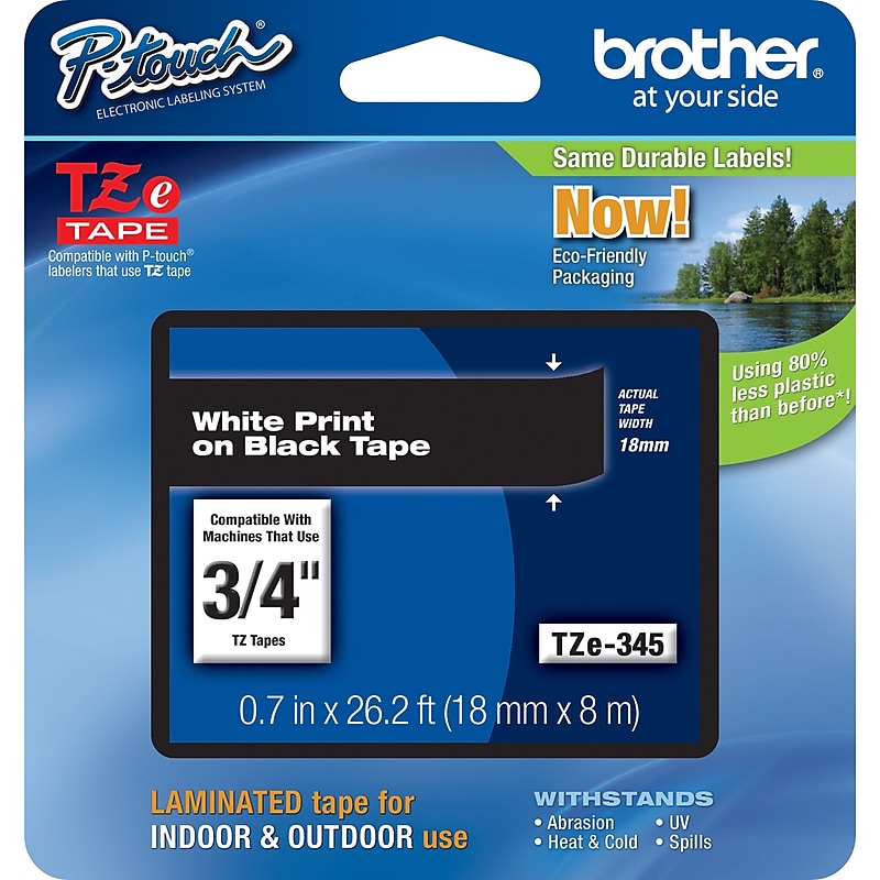 Brother P-touch TZe-345 Laminated Label Maker Tape, 3/4" x 26-2/10', White on Black (TZe-345) image 1