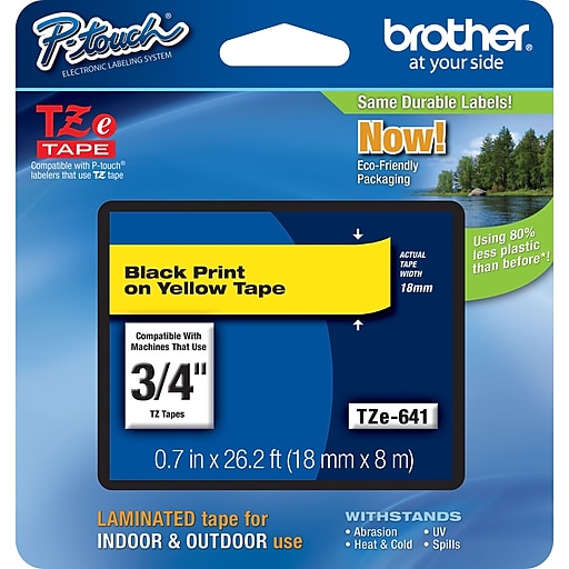 TZ-641 Label Tape Black on Yellow TZe-641 For Brother P-touch PT-D600 Print 18mm 