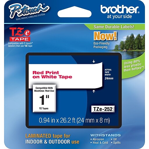 Brother Ptouch TZe252 Laminated Label Maker Tape, 1" x 262/10', Red