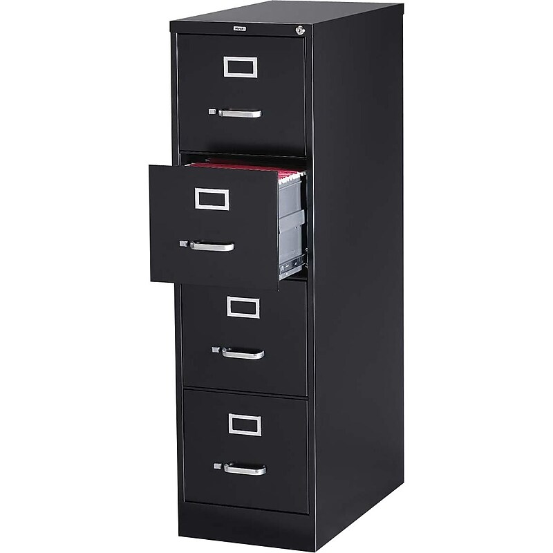 Lorell 4-Drawer Vertical File with Lock, Black, 52"H x 15"W x 25"D (LLR60650) image 1
