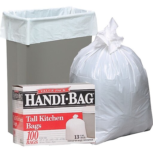 ster HandiBag® Trash Bags Super Value Pack; White, 13 Gallon, 100