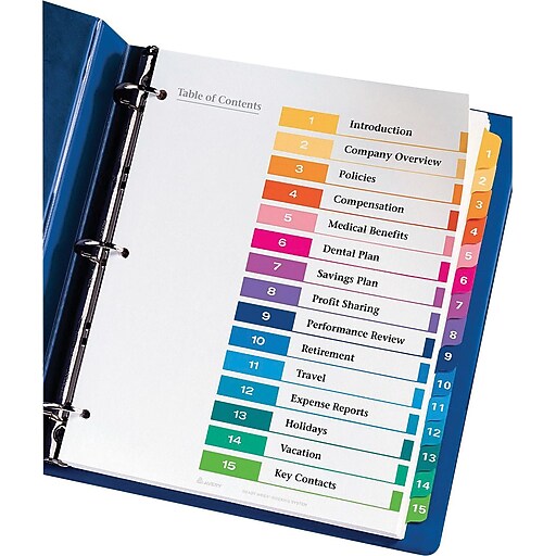 Avery® 15Tab Ready Index® Multicolor Table of Contents Dividers, 6