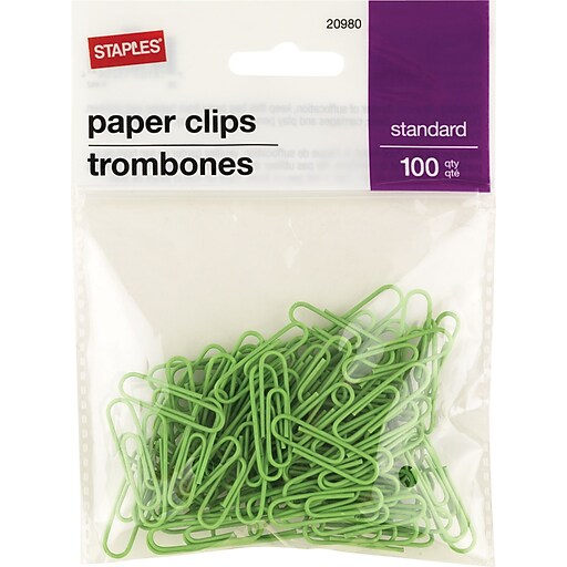 Staples® 1 Size VinylCoated Paper Clips, Green, 100/Pack at Staples