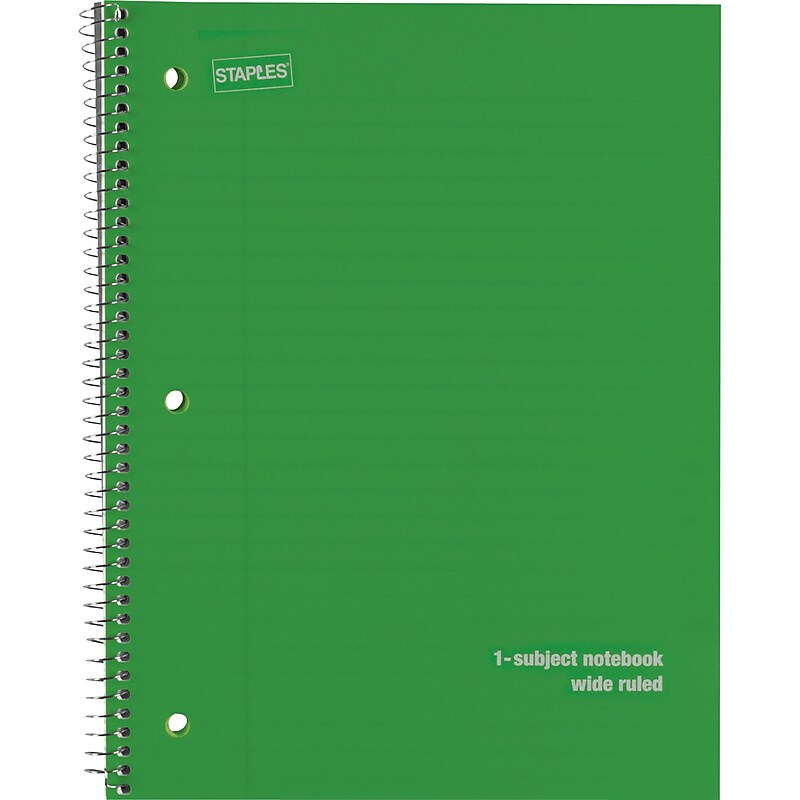 Staples 1-Subject Poly Notebook, 8" x 10.5", Wide Ruled, Green (27618M) image 1