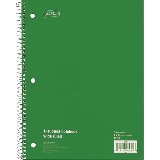 Staples® 1 Subject Notebook, 8" x 101/2", 6/Pack Staples