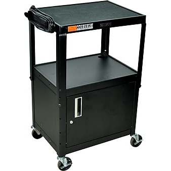 Luxor Adjustable Height AV Cart with Locking Cabinet, Black (AVJ42C)