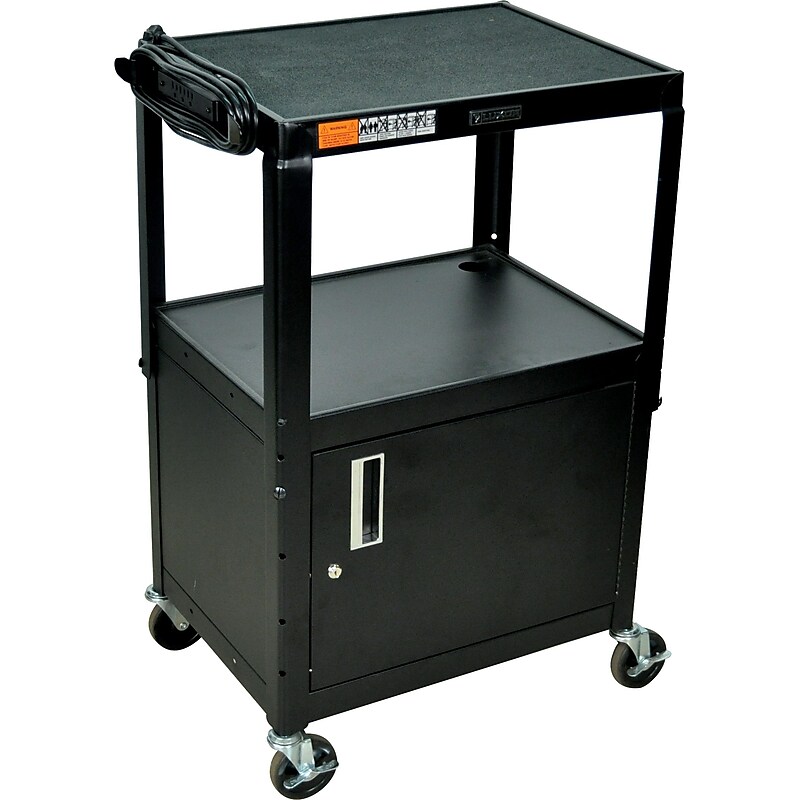 Luxor Adjustable Height AV Cart with Locking Cabinet, Black (AVJ42C) image 1