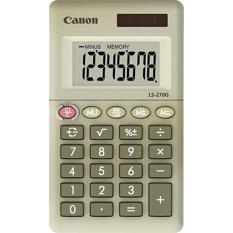 Canon LS-270G 4640B001 8-Digit Battery & Solar Pocket Calculator, Gray (4640B001) image 1