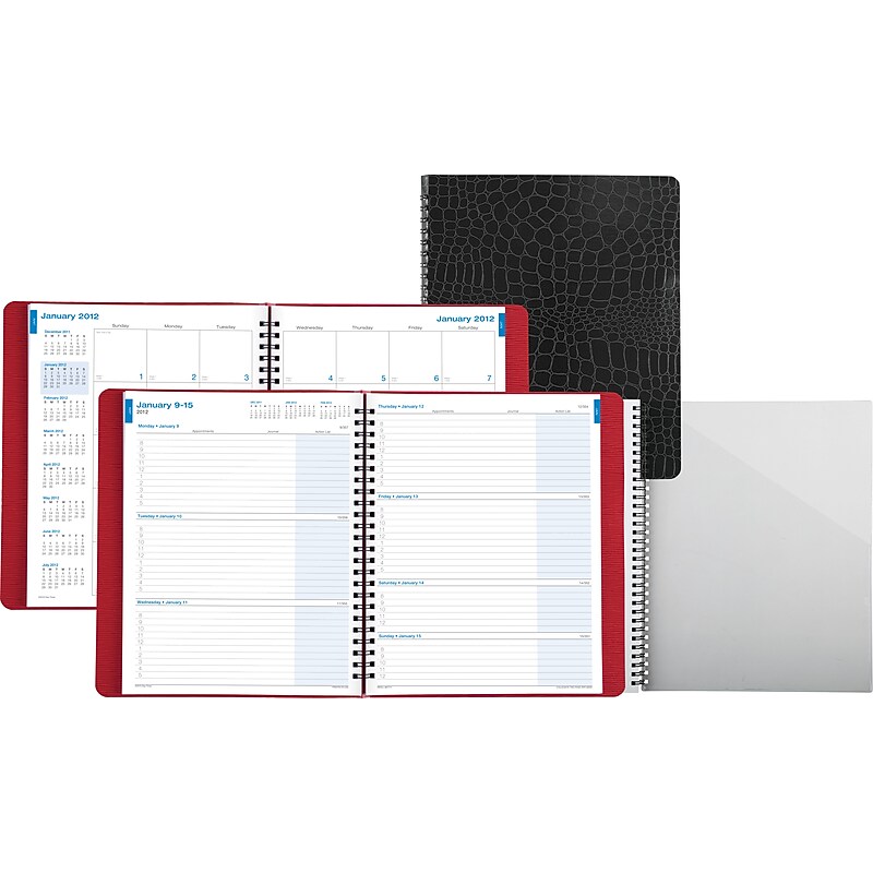 2012 Day-Timer® Wire-Bound Faux Croc Weekly/Monthly Planner, Black, 6 7/8" x 8 3/4" image 1