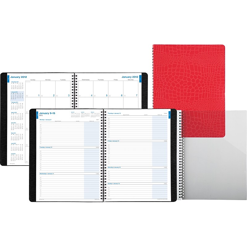2012 Day-Timer® Wire-Bound Faux Croc Weekly/Monthly Planner, Red, 8" x 11" image 1