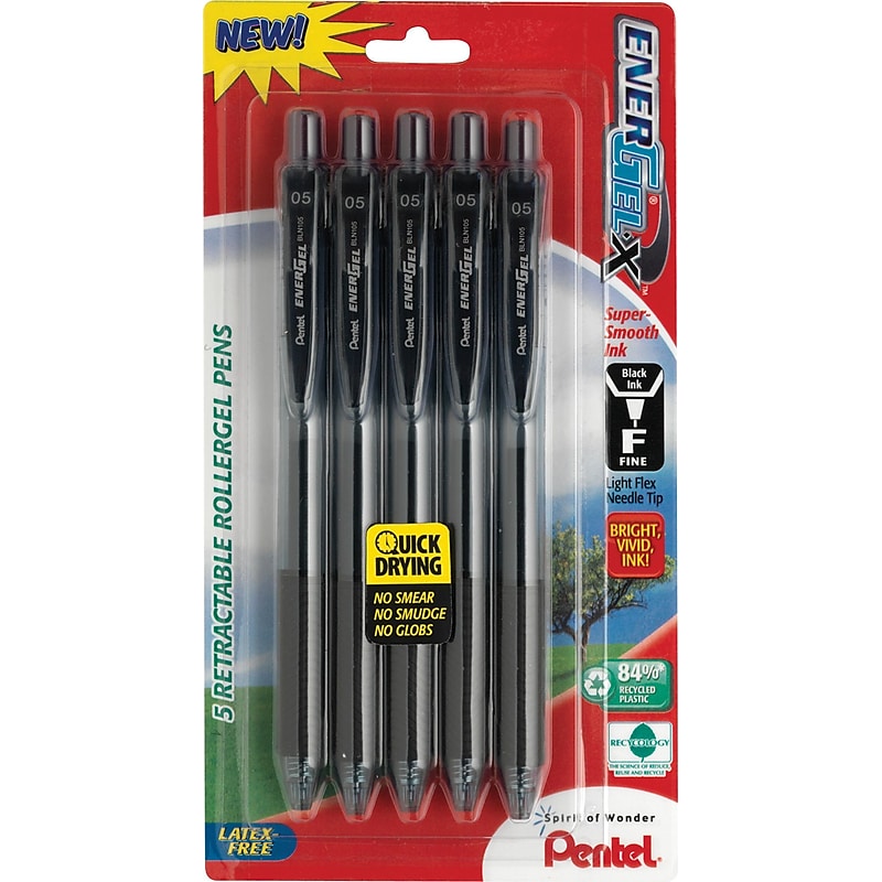 Pentel EnerGel-X RollerGel Retractable Gel Pens, Medium Point, 0.7mm, Black Ink, 5/Pack (BL107BPS5A) image 1
