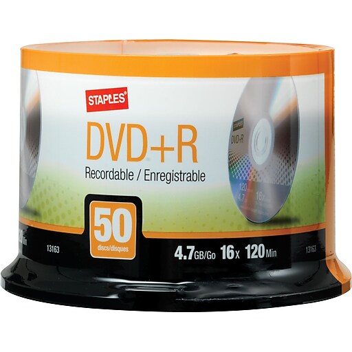 Staples 4.7GB DVD+R Spindle, 50/Pack (13163) Staples