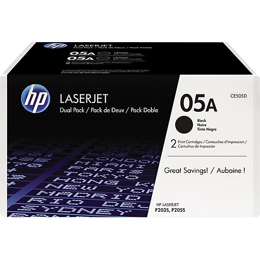 HP 05A Standard Yield Toner Cartridge, 2/Pack (CE505D), print up to 2300 pages | Staples