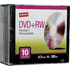 Staples 565445 4x DVD+RW, Silver, 10/Pack | Staples
