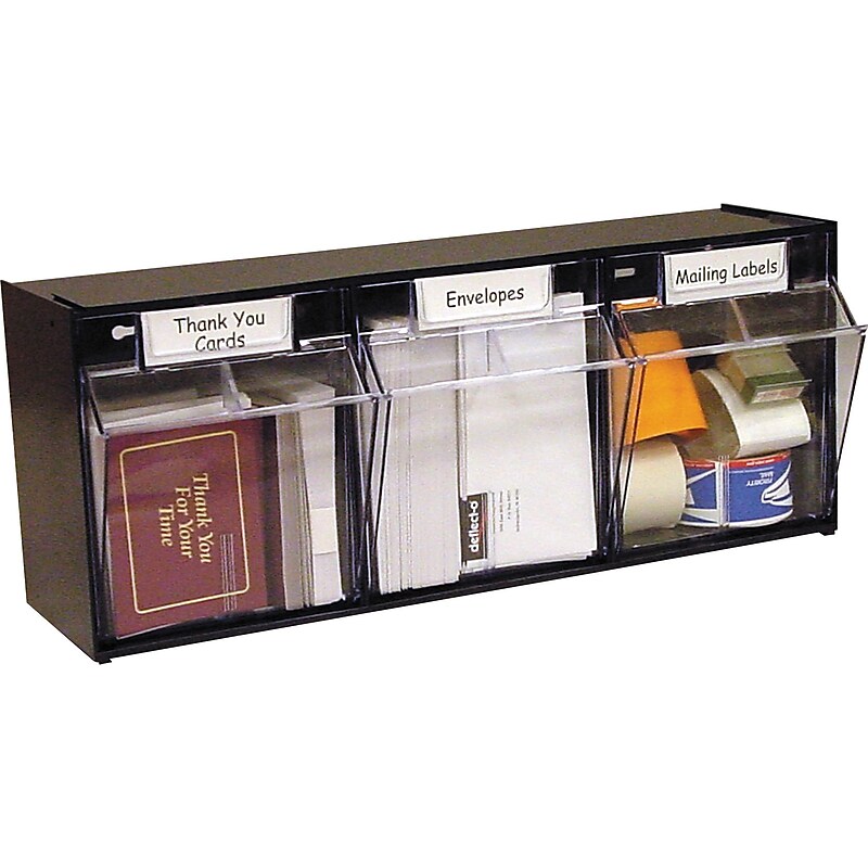 Deflecto Tilt Bin™ 3 Bin Multipurpose Storage and Organization System, Black, 9 1/2"H x 23 5/8"W x 7 3/4"D image 1