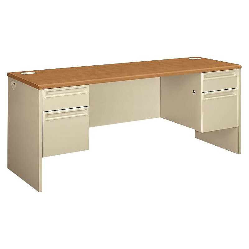 HON 38000 Series 72"W Kneespace Credenza, Harvest Oak/Putty (H38854CL) image 1
