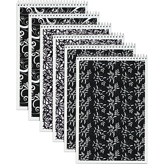 TOPS Designer Steno Pads, 6" x 9", Gregg Ruled, Black/White, 80 Sheets/Pad, 6 Pads/Pack (80230)
