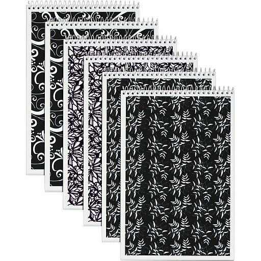 TOPS Designer Steno Pads, 6" x 9", Gregg Ruled, Black/White, 80 Sheets/Pad, 6 Pads/Pack (80230