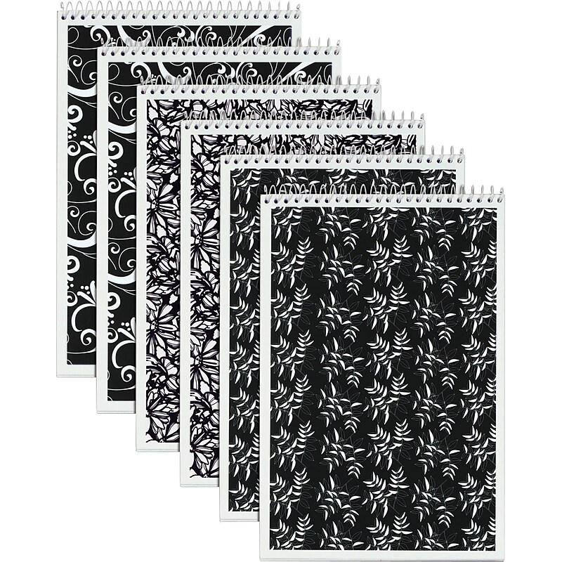 TOPS Designer Steno Pads, 6" x 9", Gregg Ruled, Black/White, 80 Sheets/Pad, 6 Pads/Pack (80230) image 1