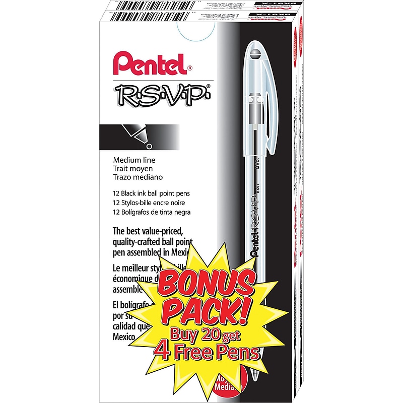 Pentel R.S.V.P. Ballpoint Pens, Medium Point, Black Ink, 24/Pack (BK91ASW-US) image 1