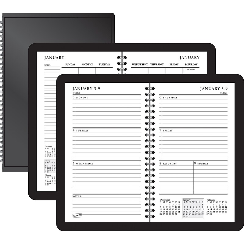 2012 Staples® Weekly/Monthly Planner, Black Plastic, 4 7/8" x 8" (21495-12-CC) image 1