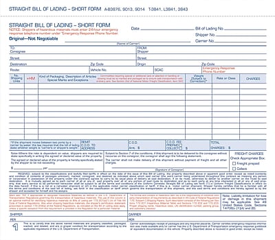 Straight bill of lading example