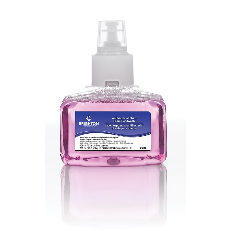 Brighton Professional Antibacterial Foaming Hand Soap Refill for LTX 7 Dispenser, Plum Scent, 23.6 oz., 3/Carton (BPR50954) image 1