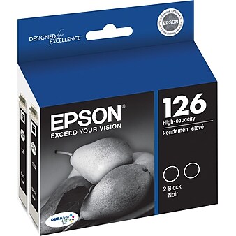 Epson T126 Black High Yield Ink Cartridge, 2/Pack (T126120-D2)